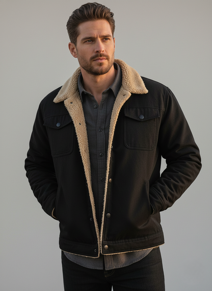 Relaxed Fit Fleece Lined Collared Jacket for Men – Cozy Durable Style