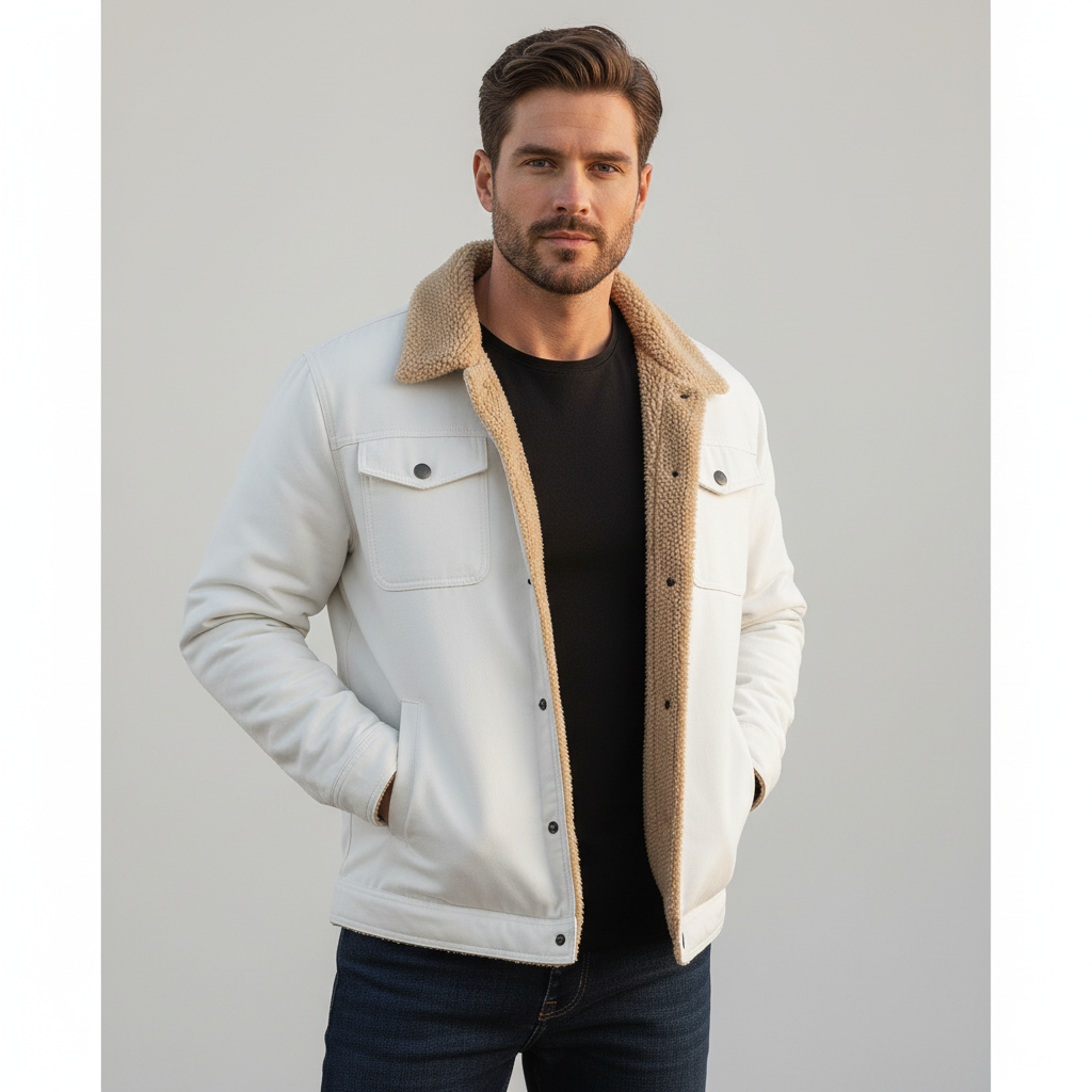 Relaxed Fit Fleece Lined Collared Jacket for Men – Cozy Durable Style