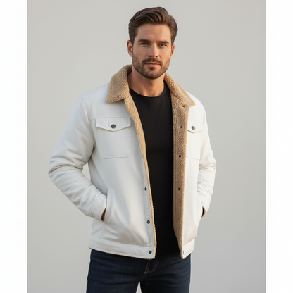 Relaxed Fit Fleece Lined Collared Jacket for Men – Cozy Durable Style