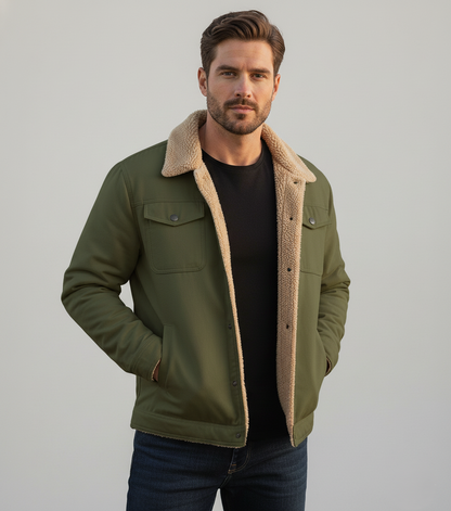 Relaxed Fit Fleece Lined Collared Jacket for Men – Cozy Durable Style