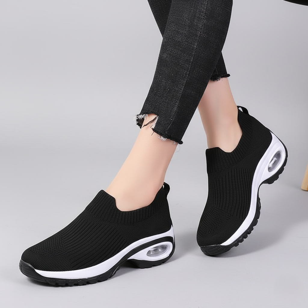 Women’s Slip-On Sneakers – Air Cushion Sole – Breathable Knit – Supportive Comfort