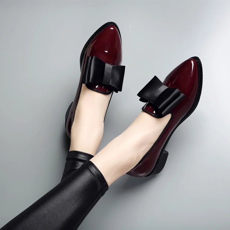 Glossy Slip-On Flats for Women – Elegant Bow Accent