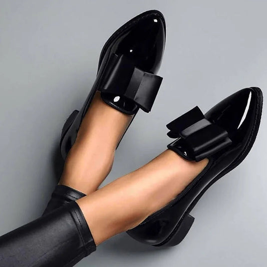 Glossy Slip-On Flats for Women – Elegant Bow Accent