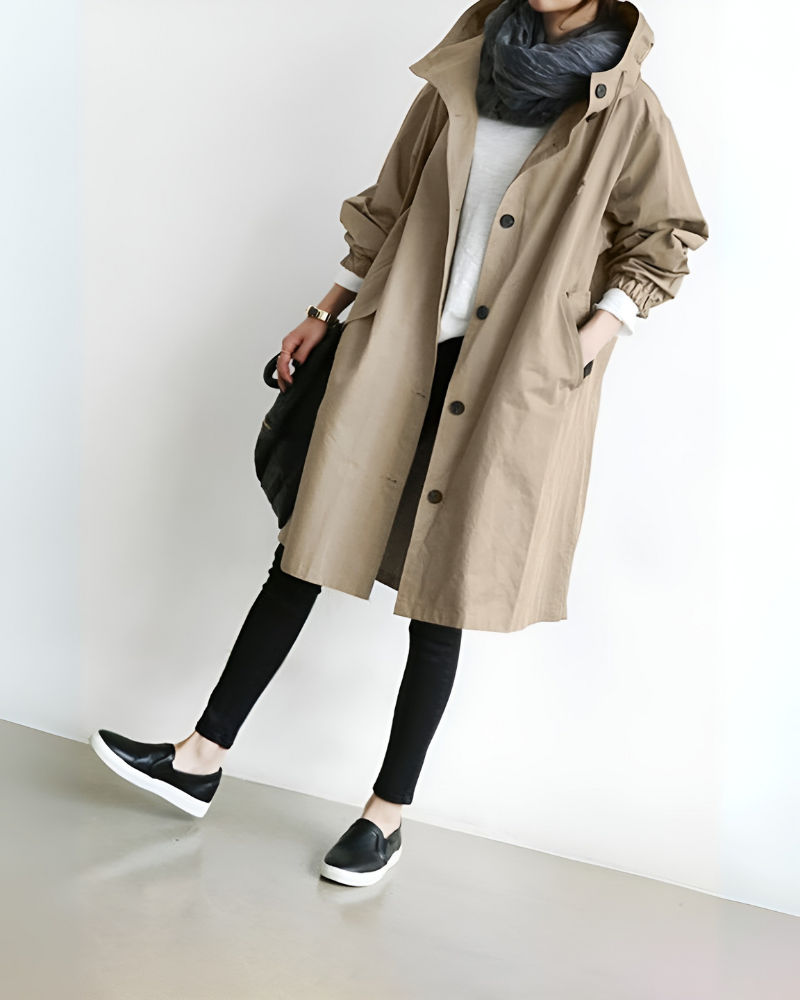 Hooded Black Trench Coat for Women – Stylish & Warm for Chilly Days 3