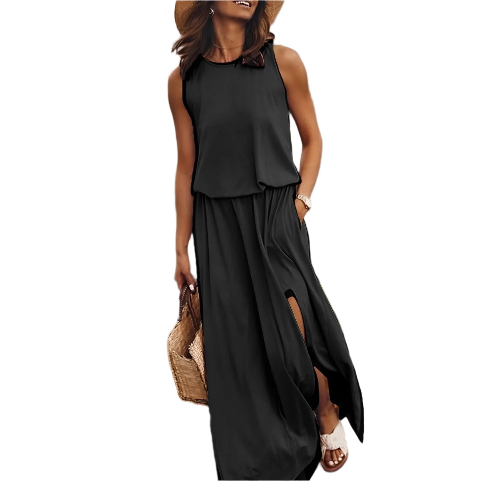 JONNA – Robe Longue Femme Noir – Élégante & Rétro Sans Manches 1