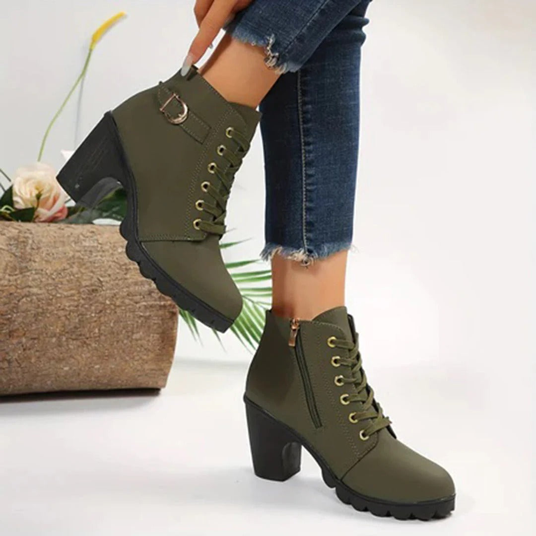 Lace-Up Black Ankle Boots for Women – Stylish & Versatile with Chunky Heel