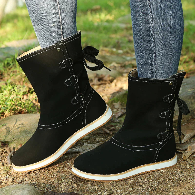 Lace-Up Mid-Calf Boots for Women – Stylish & Comfortable