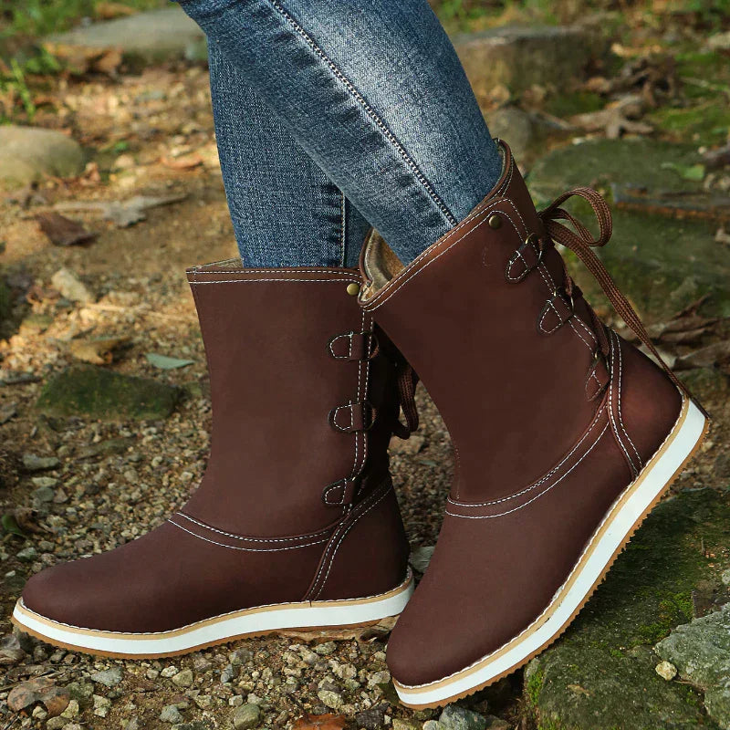 Lace-Up Mid-Calf Boots for Women – Stylish & Comfortable