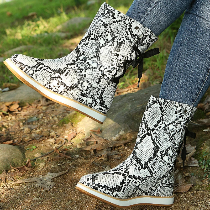 Lace-Up Mid-Calf Boots for Women – Stylish & Comfortable