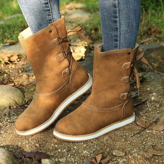Lace-Up Mid-Calf Boots for Women – Stylish & Comfortable