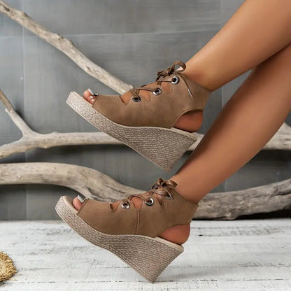 Lace-Up Wedge Sandals for Women – Chic & Comfortable Elevation