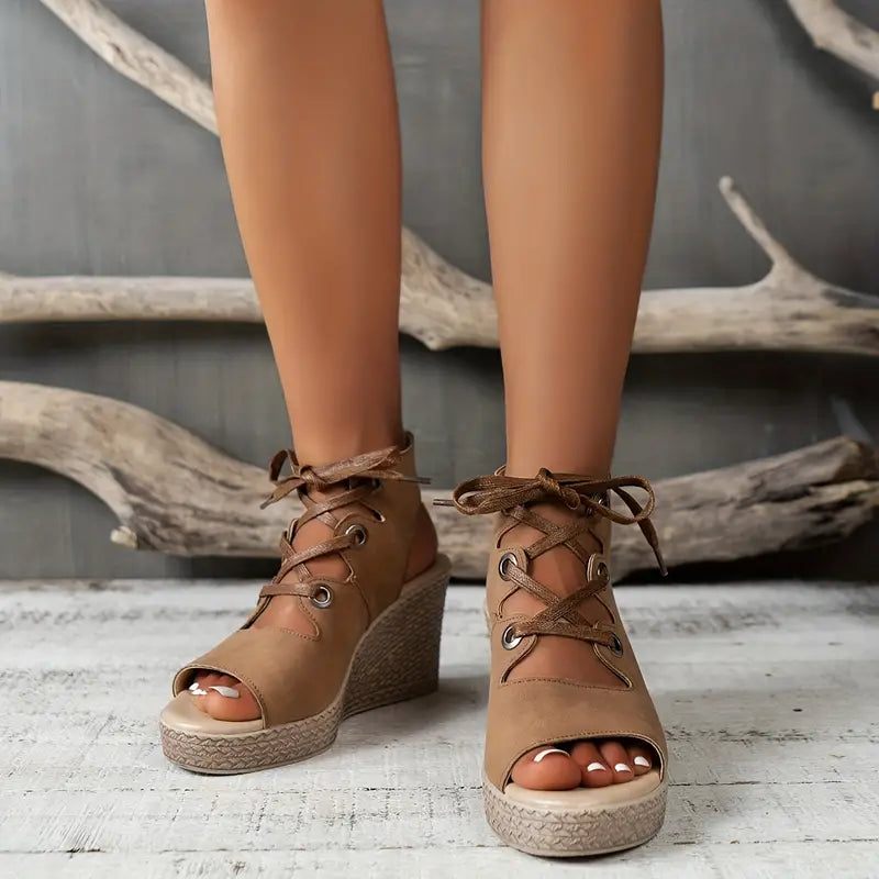 Lace-Up Wedge Sandals for Women – Chic & Comfortable Elevation