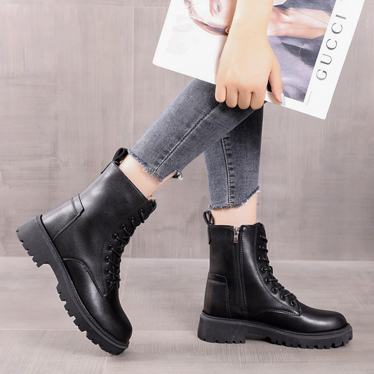 Lace-Up Black Ankle Boots for Women – Stylish & Functional