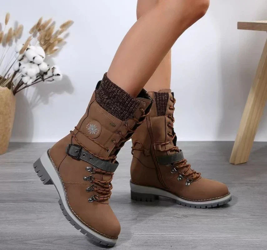 Lace-Up Boots for Women – Stylish & Cozy with Buckle Detail