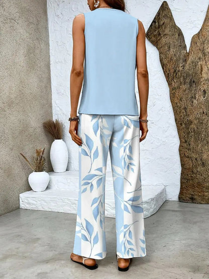 Layered Top and Wide-Leg Trousers Set for Women – Effortless Summer Style in Plus Size-Caliboot