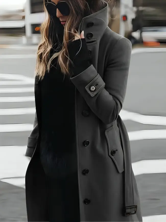 Longline Women's Coat with High Collar – Elegant & Versatile-Caliboot