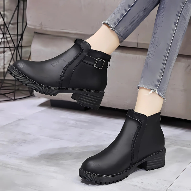 Low Block Heel Black Ankle Boots for Women – Stylish & Comfortable