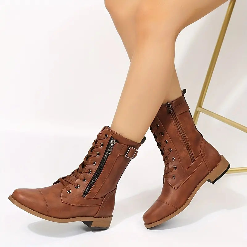 Low-Cut Lace-Up Boots for Women – Chic & Comfortable