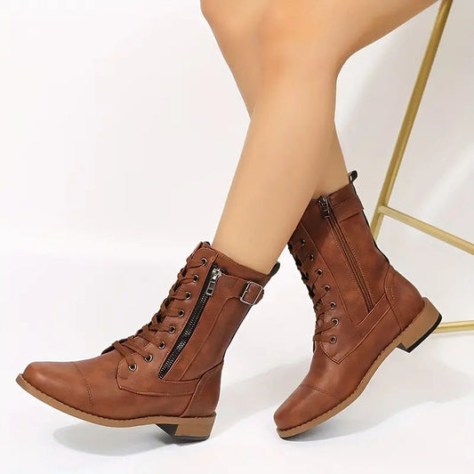 Low-Cut Lace-Up Boots for Women – Chic & Comfortable
