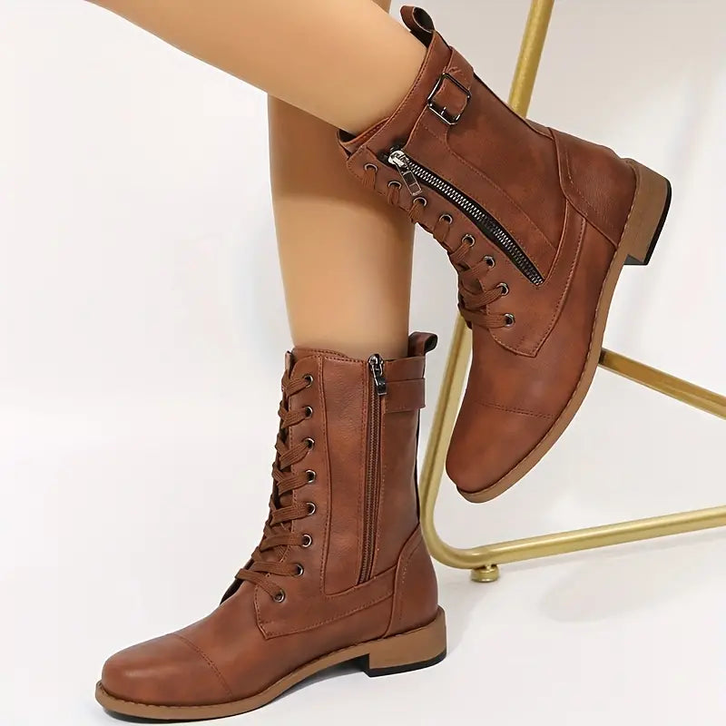 Low-Cut Lace-Up Boots for Women – Chic & Comfortable