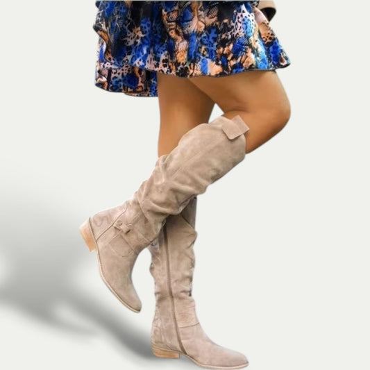Low-Heel Suede Cowboy Boots for Women – Stylish & Comfortable