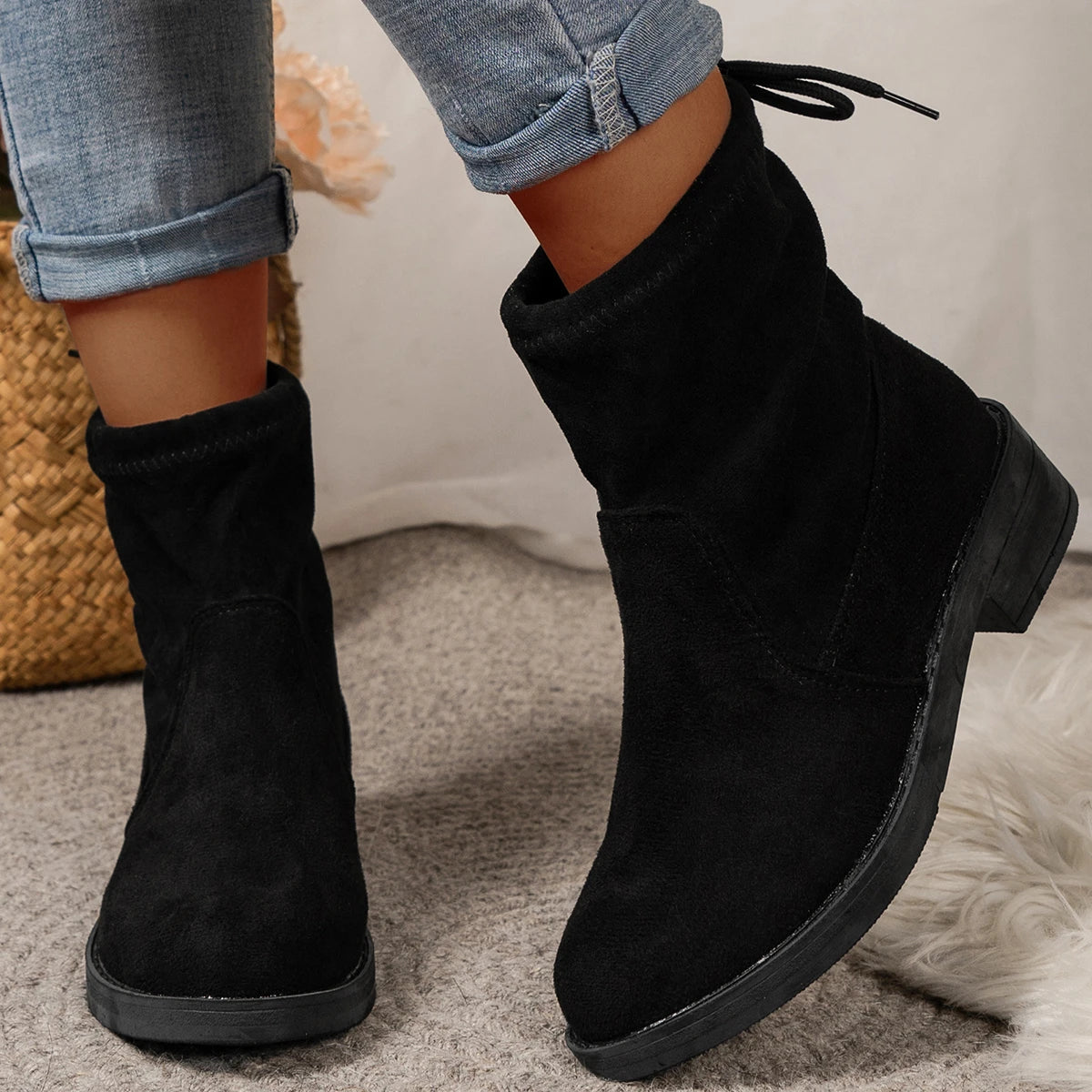 Low Heel Black Ankle Boots for Women – Stylish & Comfortable Fit