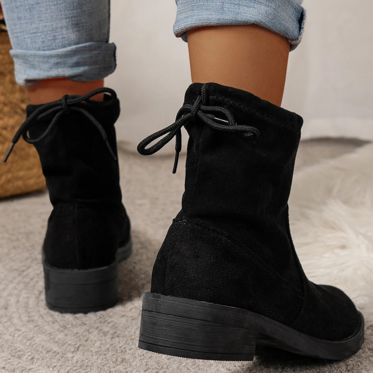 Low Heel Black Ankle Boots for Women – Stylish & Comfortable Fit