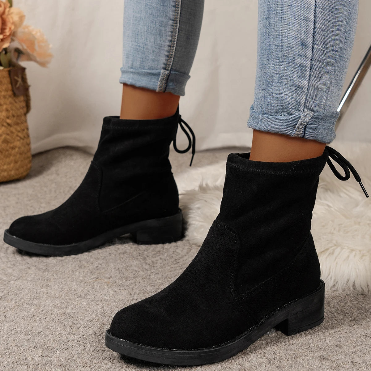 Low Heel Black Ankle Boots for Women – Stylish & Comfortable Fit