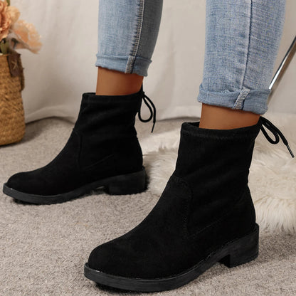 Low Heel Black Ankle Boots for Women – Stylish & Comfortable Fit