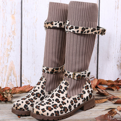 Mid-Calf Leopard Print Boots for Women – Chic & Comfortable Winter Style