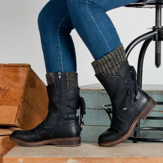 Mid-Calf Strass-Embellished Boots for Women – Stylish & Warm