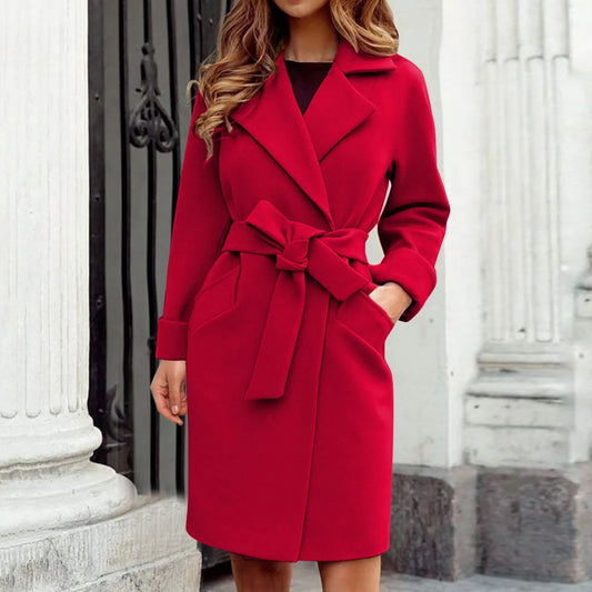 Mid-Length Black Trench Coat for Women – Stylish & Cozy Winter Essential 0