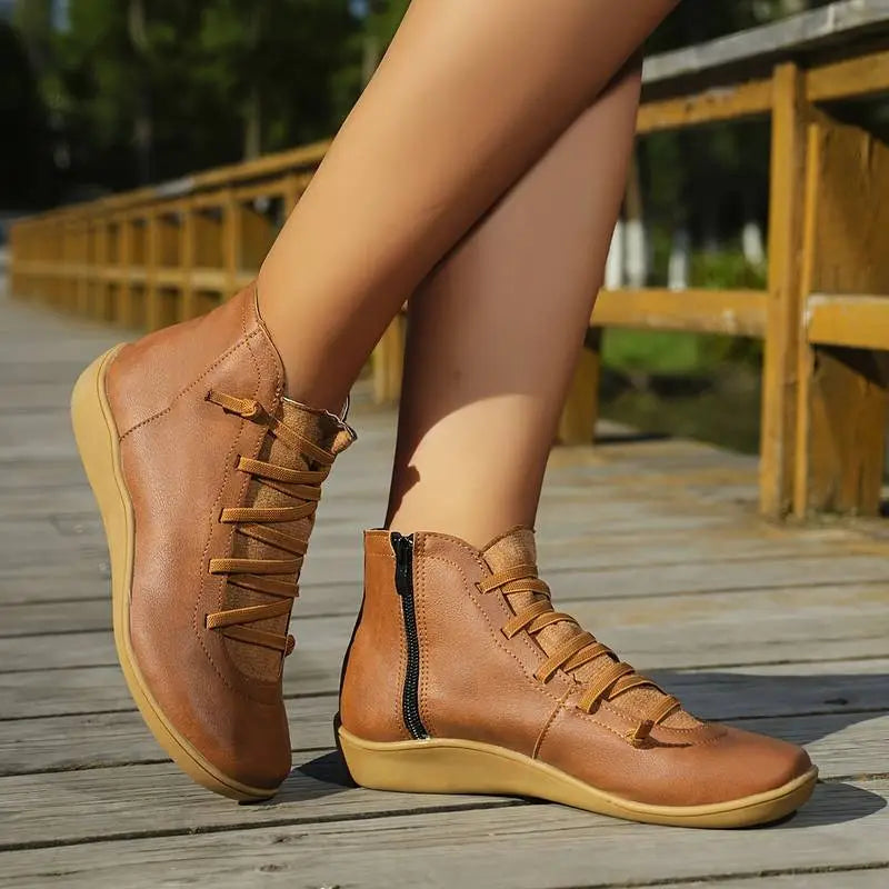 Minimalist Lace-Up Ankle Boots for Women – Stylish & Versatile