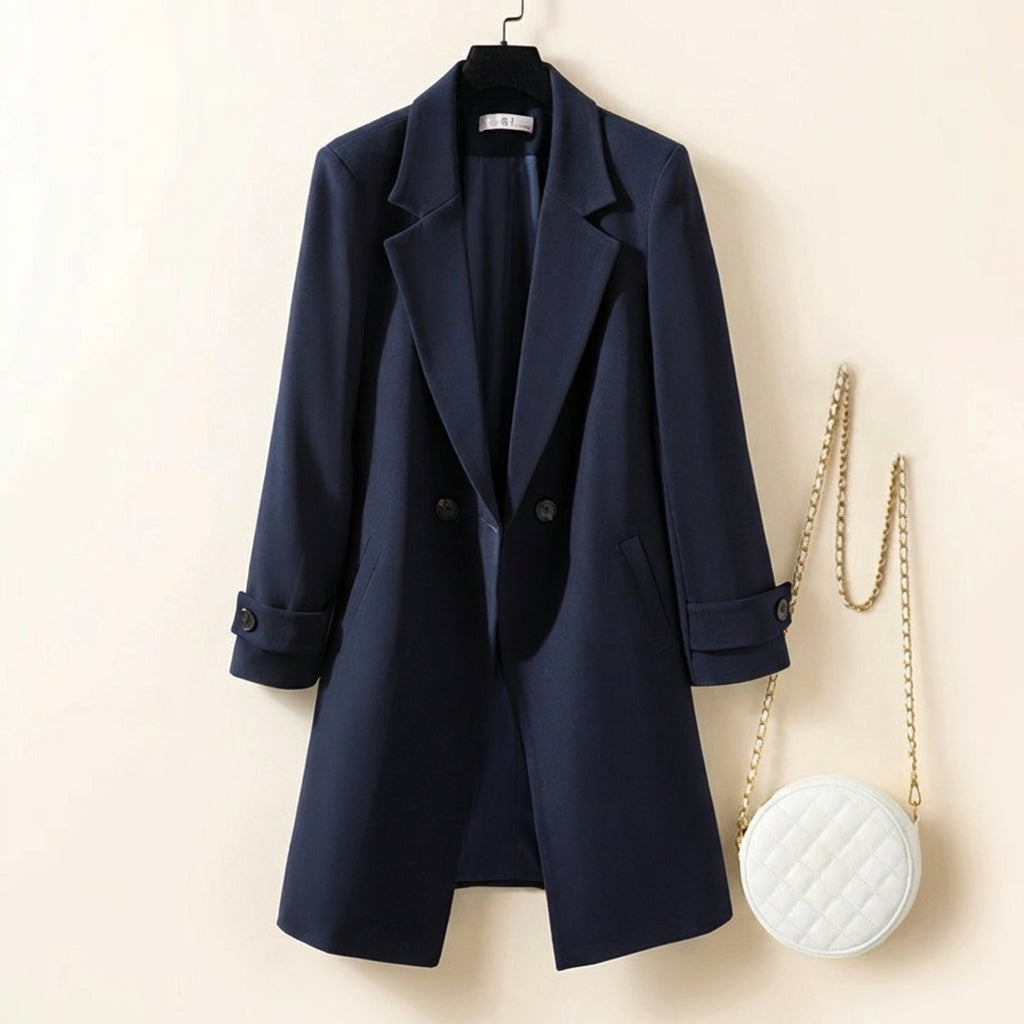 Relaxed Fit Thigh-Length Double-Breasted Coat for Women – Stylish & Cozy Everyday Wear Caliboot