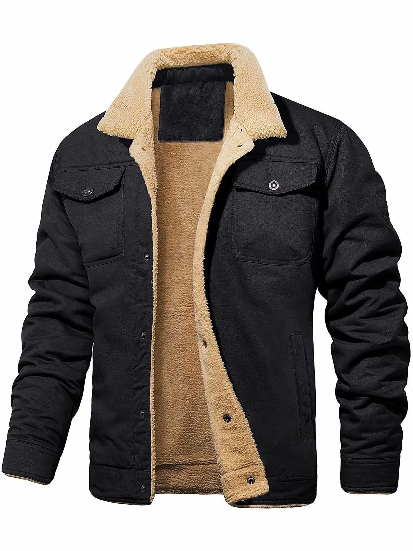 Relaxed Fit Fleece Lined Collared Jacket for Men – Cozy Durable Style