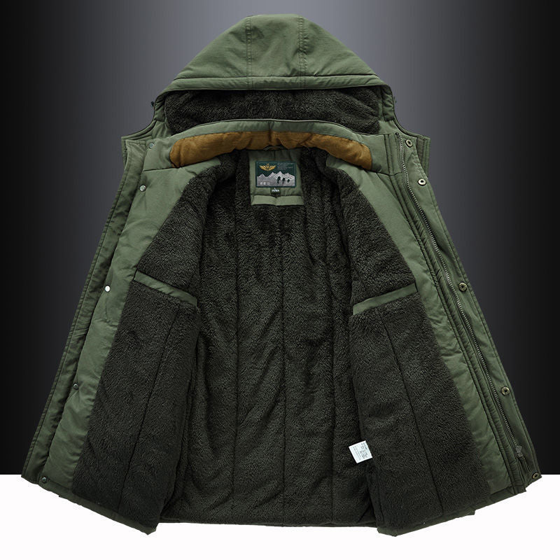 Fleece-Lined Hooded Thigh-Length Parka for Men – Warmth & Functional Design Caliboot