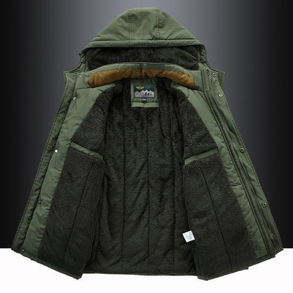 Fleece-Lined Hooded Thigh-Length Parka for Men – Warmth & Functional Design Caliboot