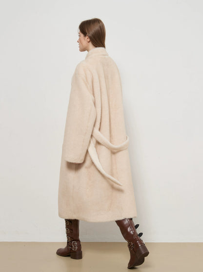 Longline Wrap Coat for Women – Soft Faux-Fur Finish – Belted Silhouette