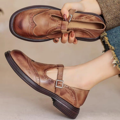 Chunky Sole Brogue Ankle-Strap Mary Jane T-Strap Shoes for Women – Orthopedic Comfort & Support