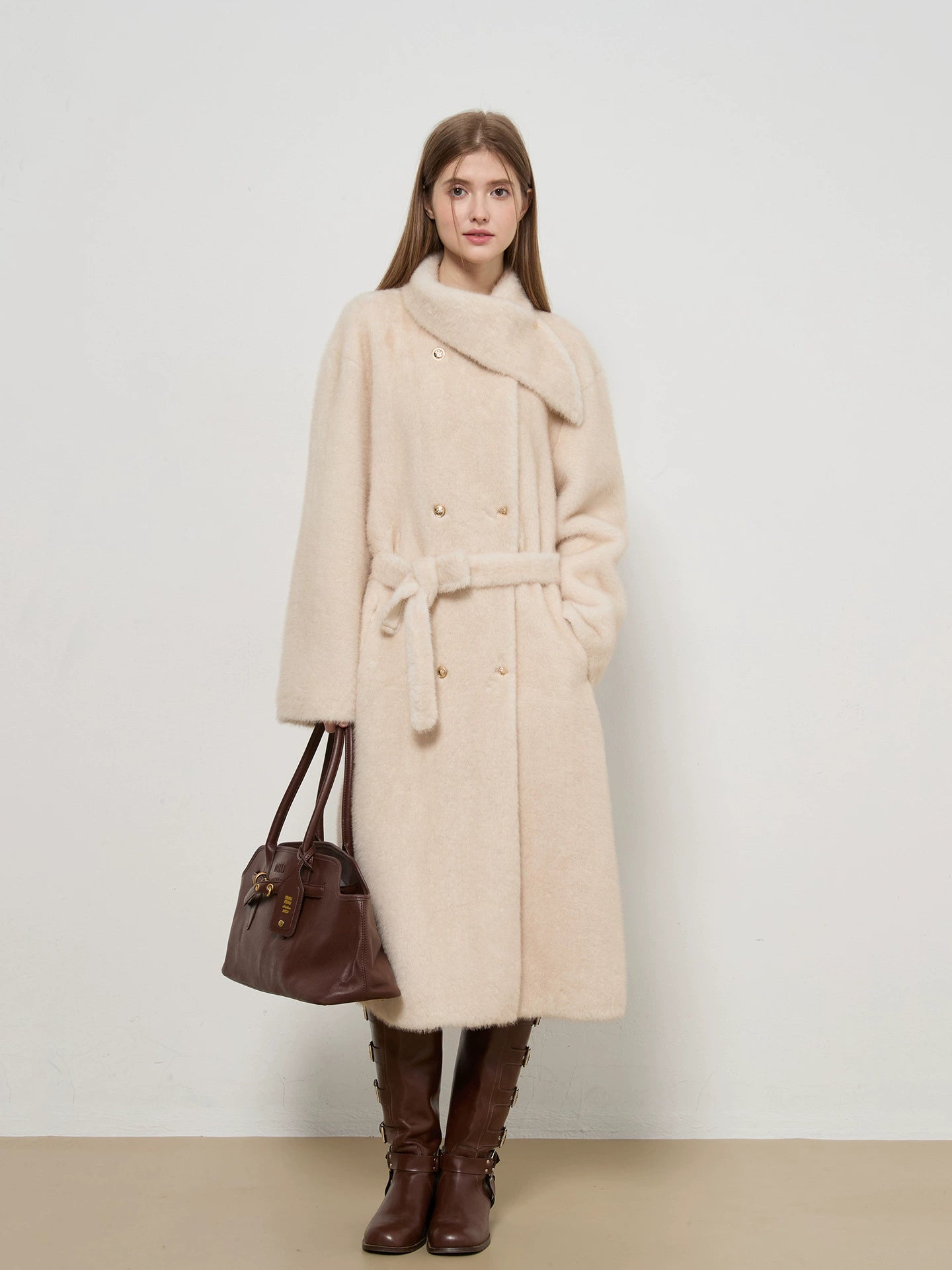 Longline Wrap Coat for Women – Soft Faux-Fur Finish – Belted Silhouette
