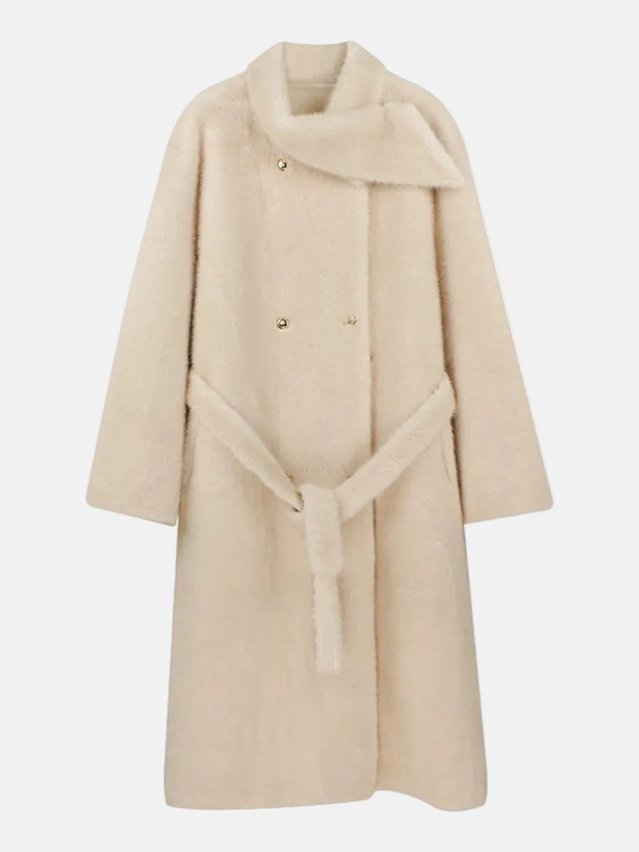 Longline Wrap Coat for Women – Soft Faux-Fur Finish – Belted Silhouette