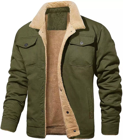Relaxed Fit Fleece Lined Collared Jacket for Men – Cozy Durable Style