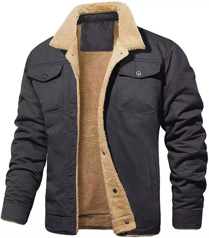 Relaxed Fit Fleece Lined Collared Jacket for Men – Cozy Durable Style