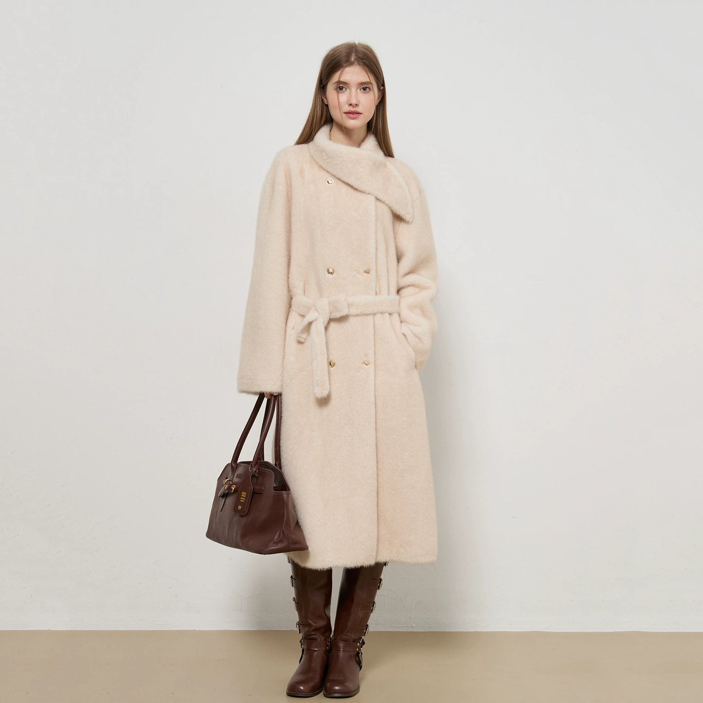 Longline Wrap Coat for Women – Soft Faux-Fur Finish – Belted Silhouette