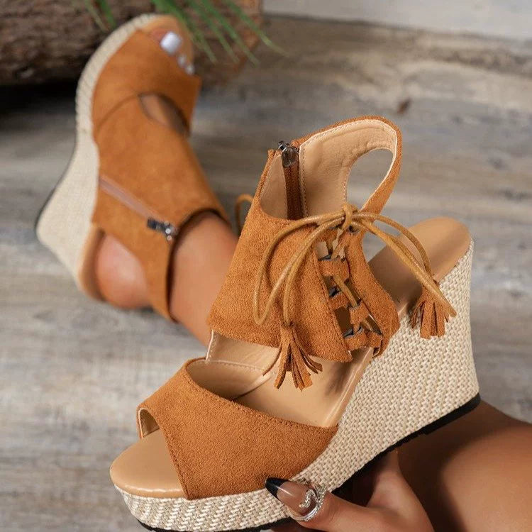 Lace-Up Wedge Sandals for Women – Chic & Comfortable Elevation Caliboot