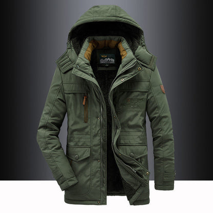 Fleece-Lined Hooded Thigh-Length Parka for Men – Warmth & Functional Design Caliboot