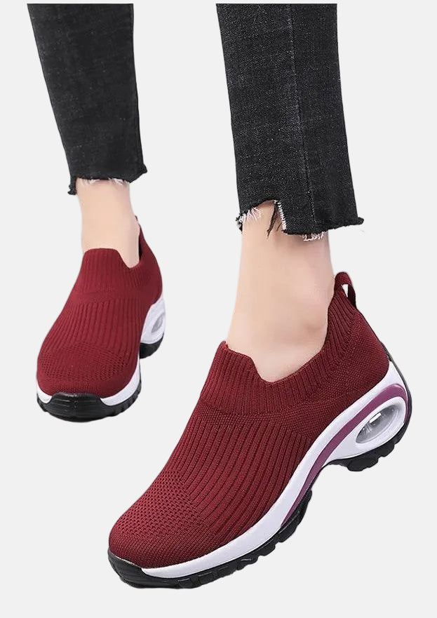 Women’s Slip-On Sneakers – Air Cushion Sole – Breathable Knit – Supportive Comfort