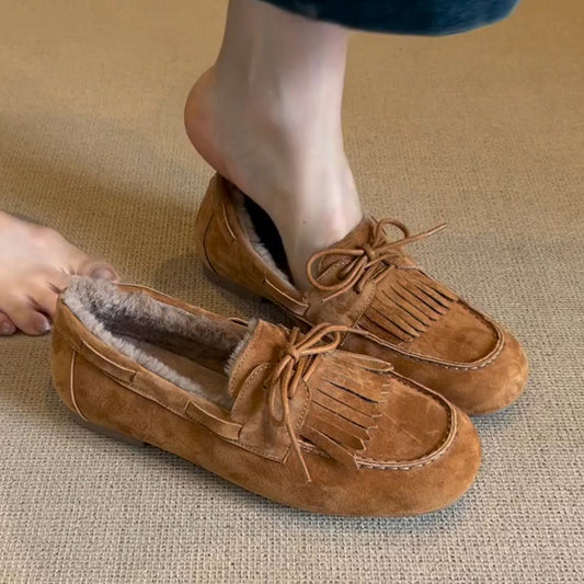 Cozy Fringe Loafers for Women – Warm Lined Comfort & Classic Style