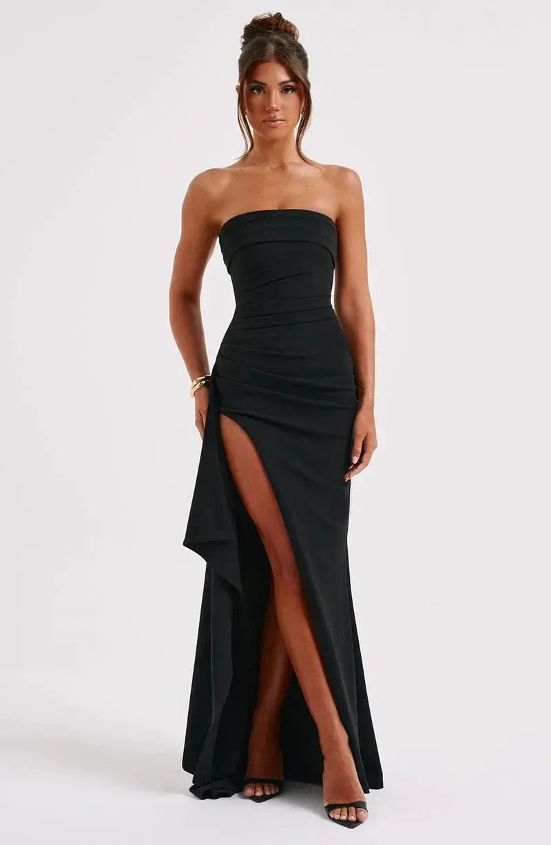 Off-Shoulder Twisted Maxi Dress for Women – Elegant & Flattering Evening Wear-Caliboot