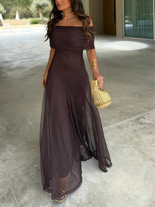 Off-Shoulder Black Maxi Dress for Women – Elegant & Flowing Design 0